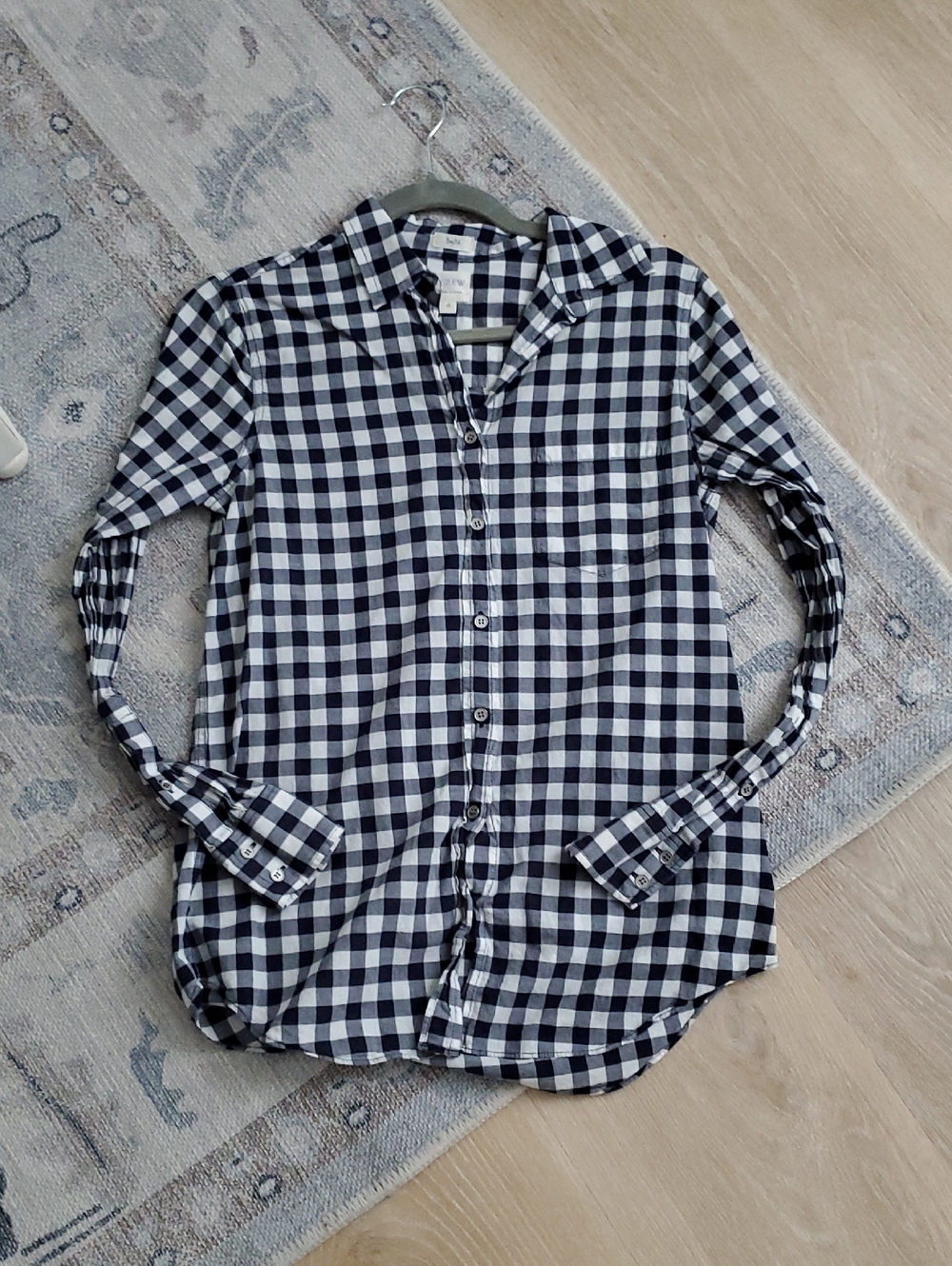 J. Crew Navy White Gingham Boxy Fit Button-up Long Sleeve Shirt SzXS